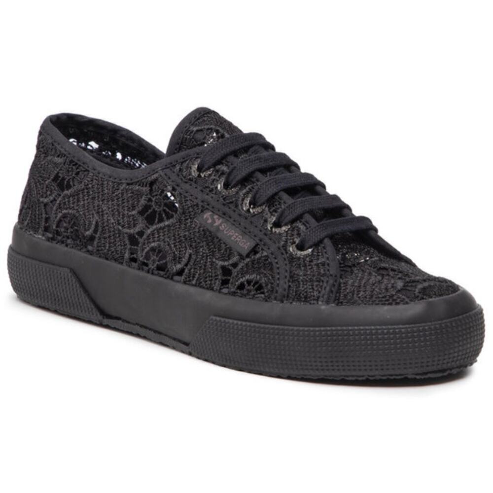 Superga Unisex Total Black Cotton 2750 Macrame Sneakers Size Women's 5 Men's 3.5